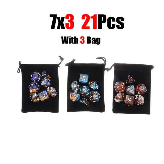 Colección de 105 dados poliédricos bicolores para DND: set de rol de fantasía con 15 grupos completos de 7 dados y 15 bolsas para juegos de mesa, aulas de matemáticas y accesorios de rol.