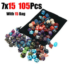 Coleção de dados DND poliédricos de duas cores com 105 peças - Conjunto de RPG de fantasia em massa com 15 grupos completos de 7 dados e 15 bolsas para jogos de mesa, salas de aula de matemática e acessórios de RPG