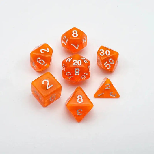 Juego de dados poliédricos para juegos de rol de rol de color naranja transparente