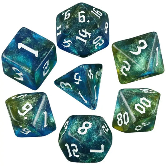 Gilded Seafoam Dice Set - Aurora Vortex Series