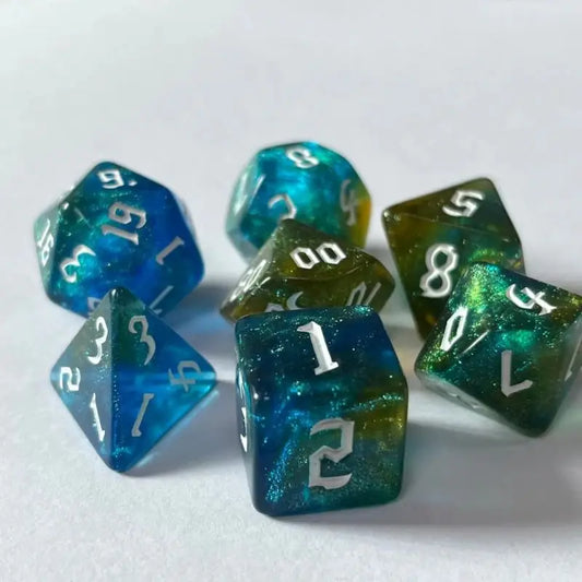 Gilded Seafoam Dice Set - Aurora Vortex Series