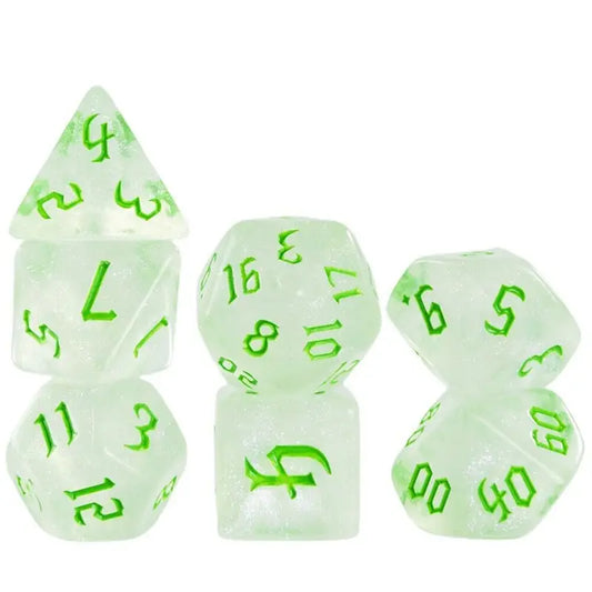 Stardust Glyph Glitter Green Dice Set